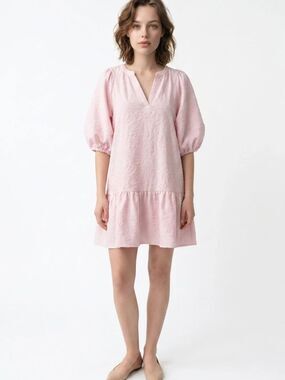 THE NINES BY HATCH | Baby Pink Puff-Sleeve Maternity Dress Women’s Size X-Small